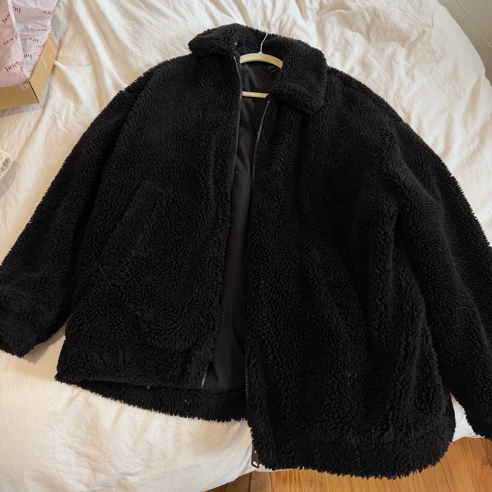Black Sherpa Zip-Up Jacket